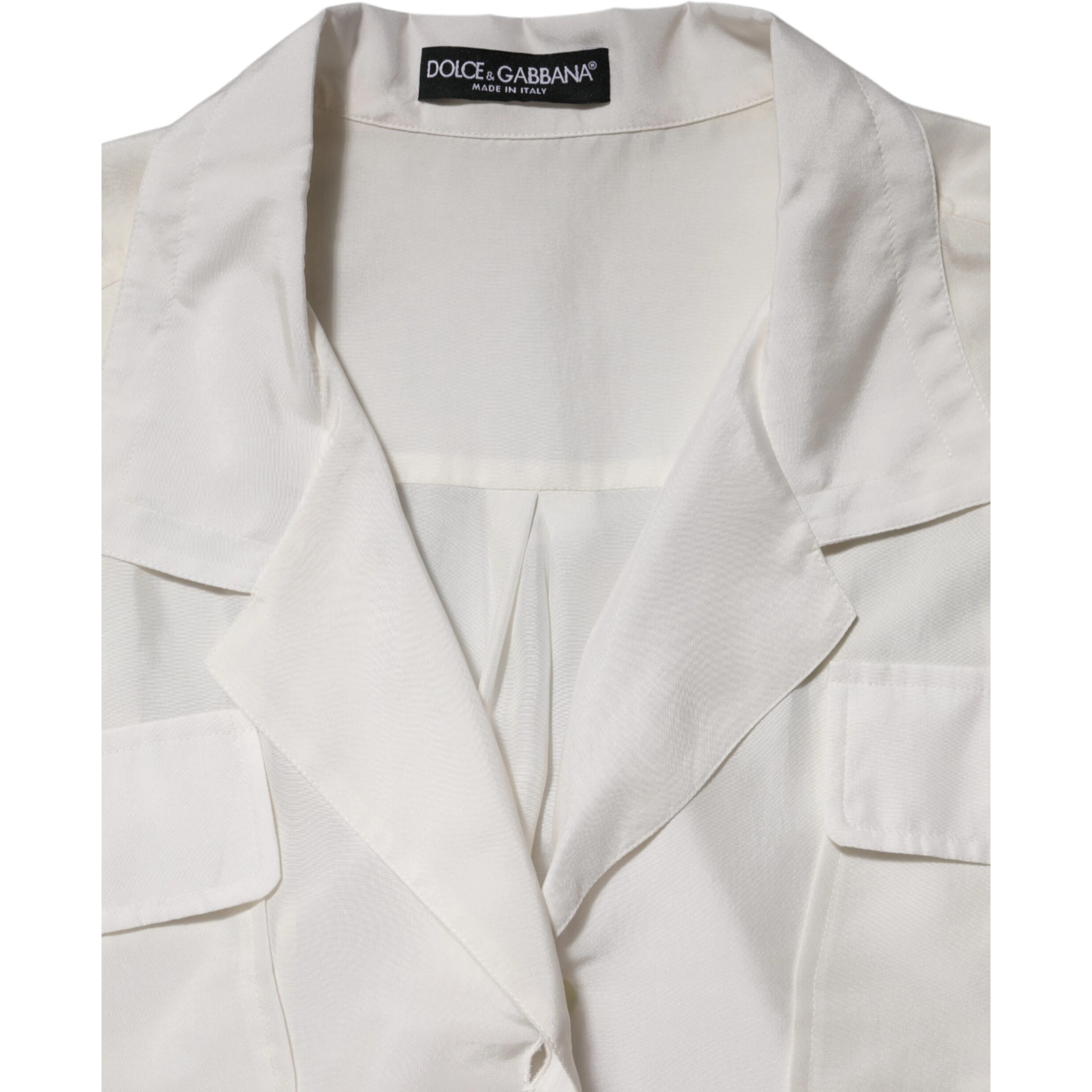 Off White Silk Button Down Polo Shirt Top
