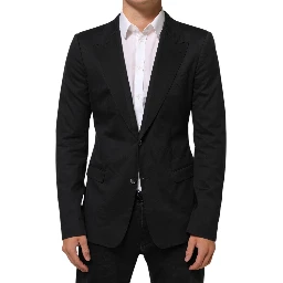 Black Cotton 2 Buttons Suit Jacket Blazer
