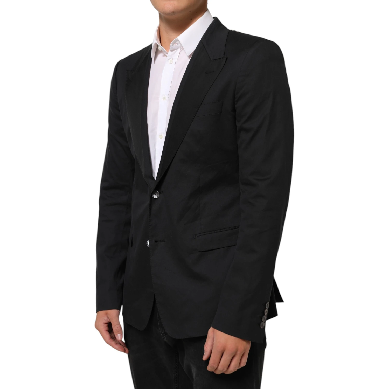 Black Cotton 2 Buttons Suit Jacket Blazer