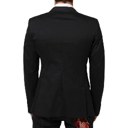 Black Cotton 2 Buttons Suit Jacket Blazer