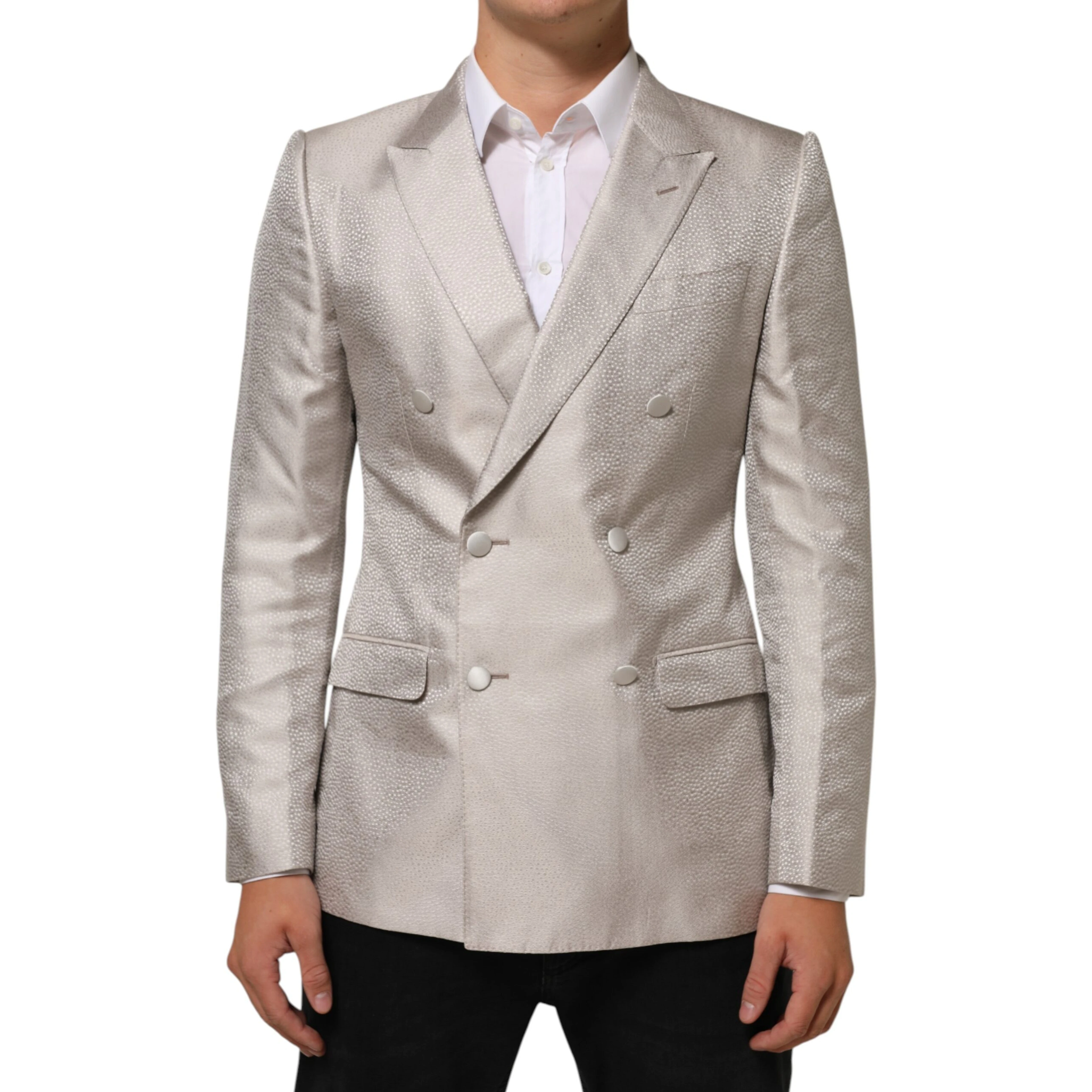 Beige MARTINI Double-Breasted Suit Blazer