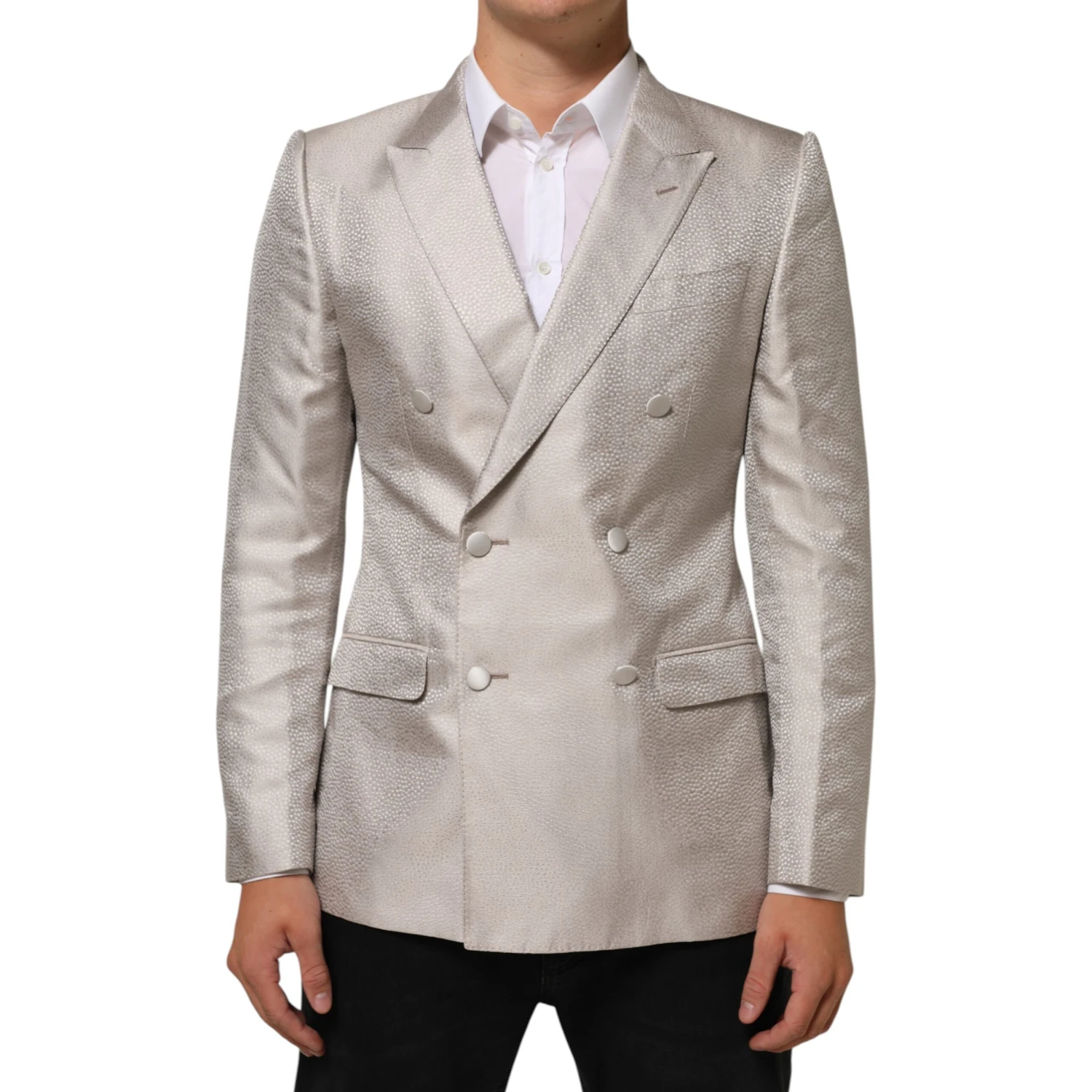Beige MARTINI Double-Breasted Suit Blazer