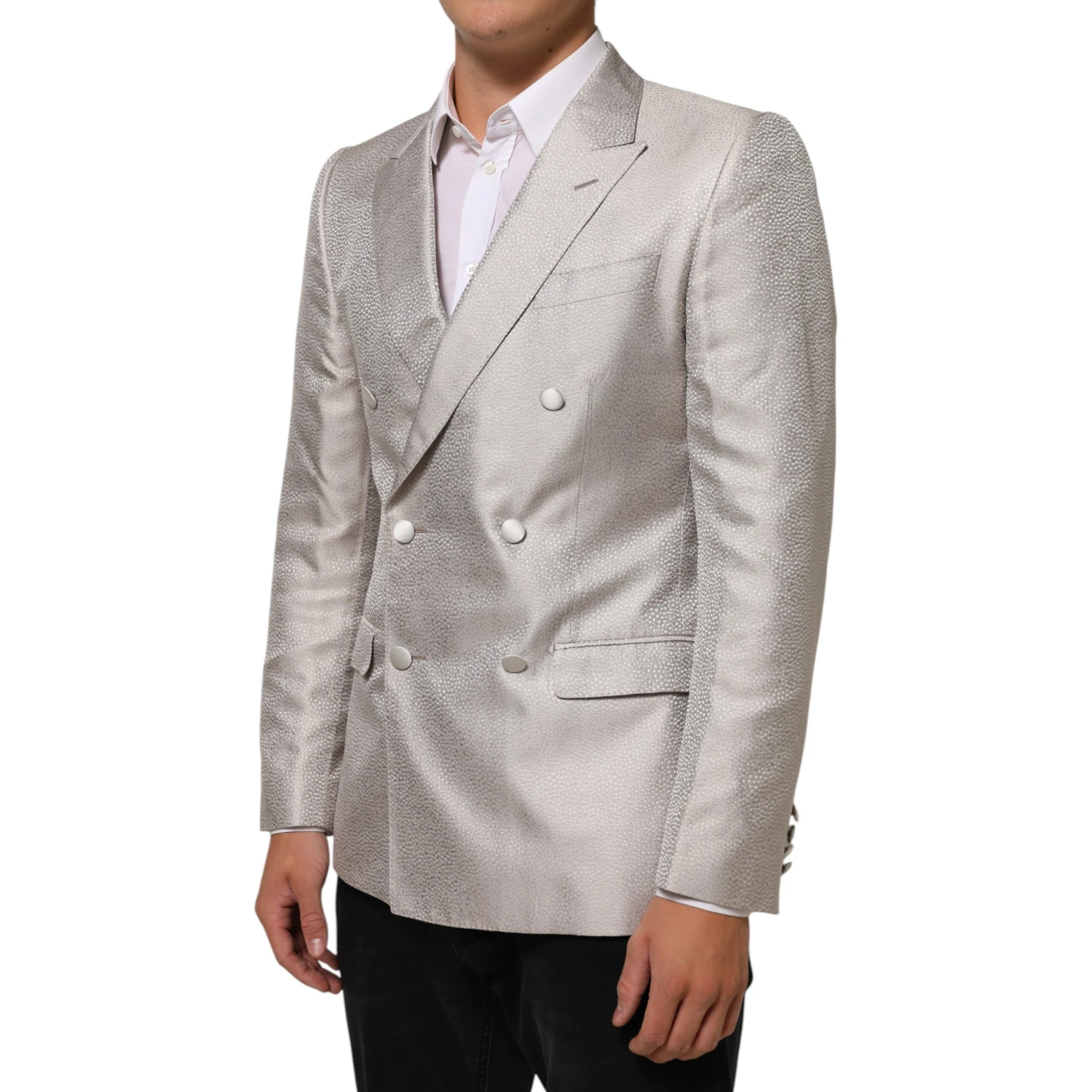 Beige MARTINI Double-Breasted Suit Blazer