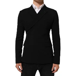 Black Wool Double Breasted Men Jacket Blazer