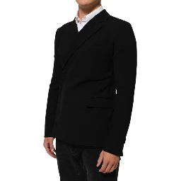 Black Wool Double Breasted Men Jacket Blazer