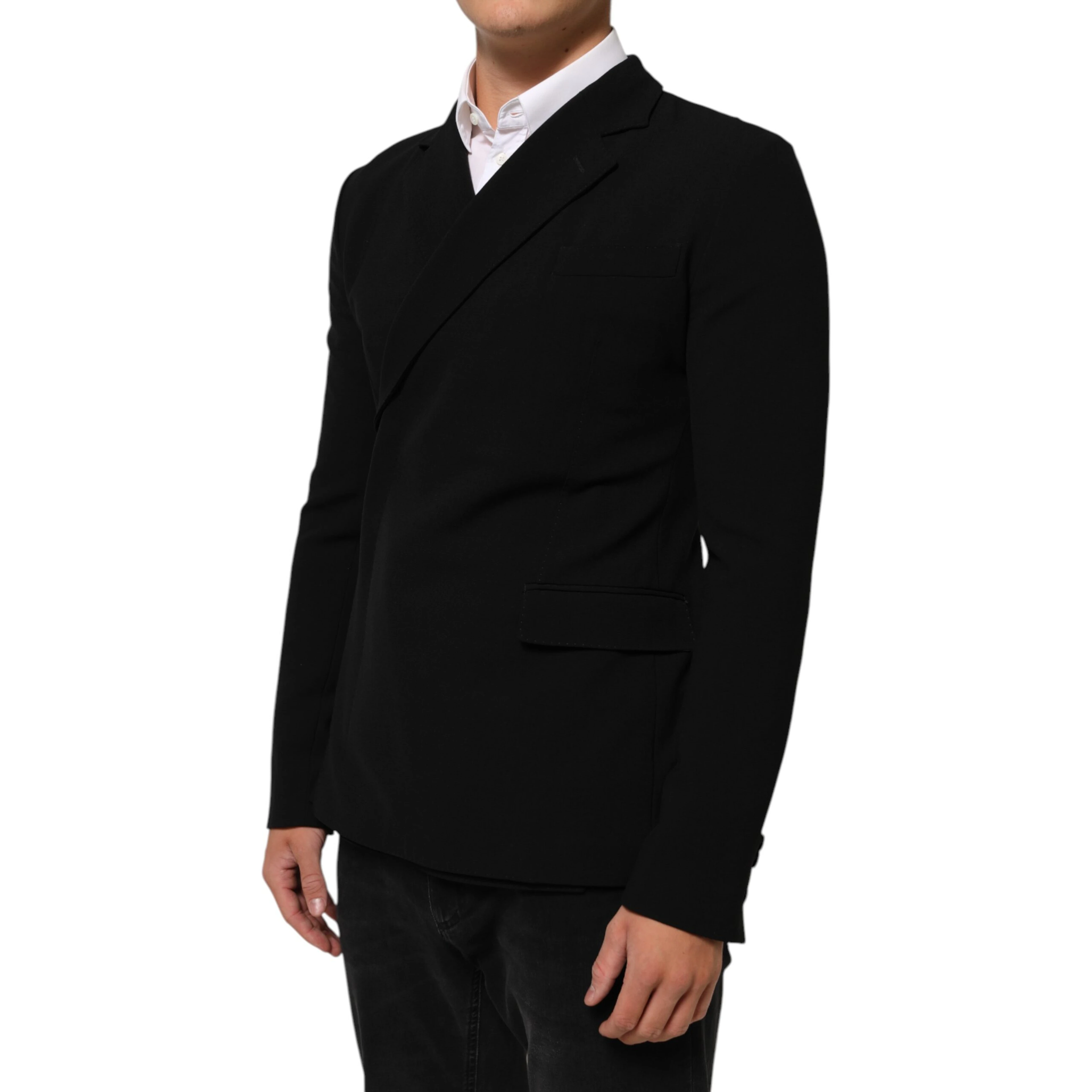 Black Wool Double Breasted Men Jacket Blazer