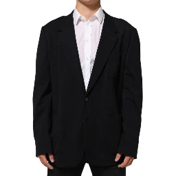 Black Viscose 2 Buttons Suit Jacket Blazer