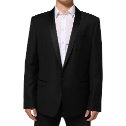 Black Wool GOLD 1 Button Men Suit Blazer