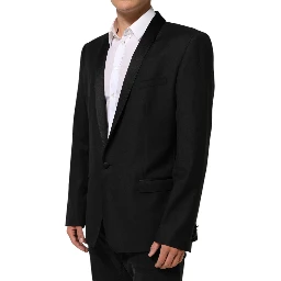 Black Wool GOLD 1 Button Men Suit Blazer