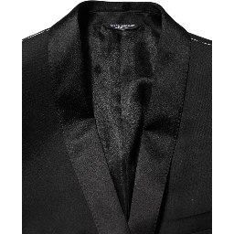 Black Wool GOLD 1 Button Men Suit Blazer