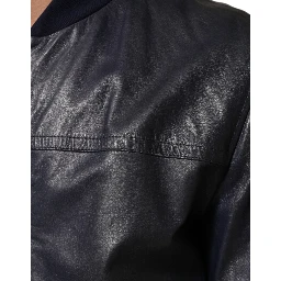 Blue Leather Full Zip Biker Blouson Jacket