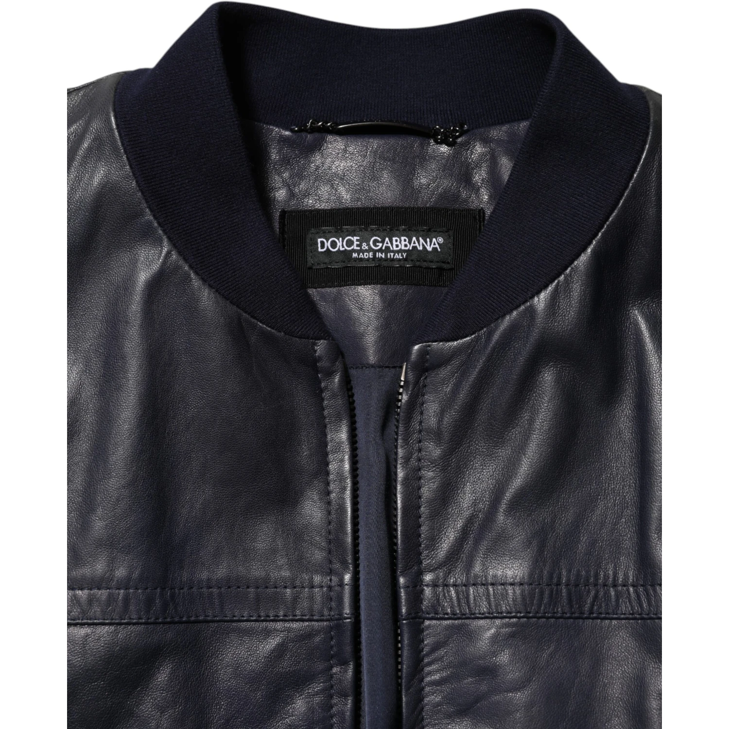 Blue Leather Full Zip Biker Blouson Jacket