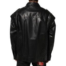 Black Leather Full Zip Biker Blouson Jacket
