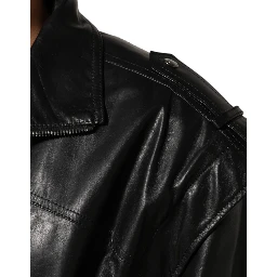 Black Leather Full Zip Biker Blouson Jacket