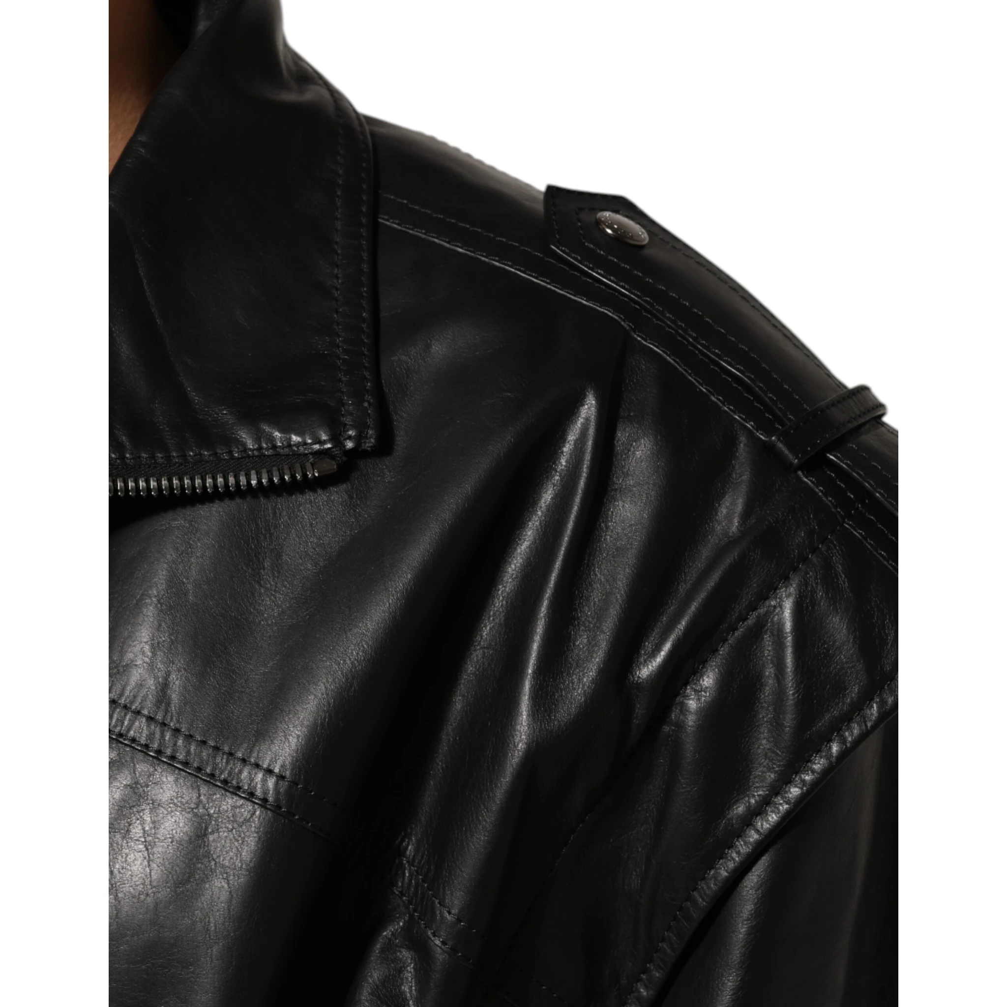 Black Leather Full Zip Biker Blouson Jacket