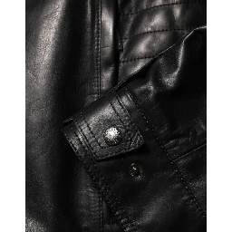 Black Leather Full Zip Biker Blouson Jacket
