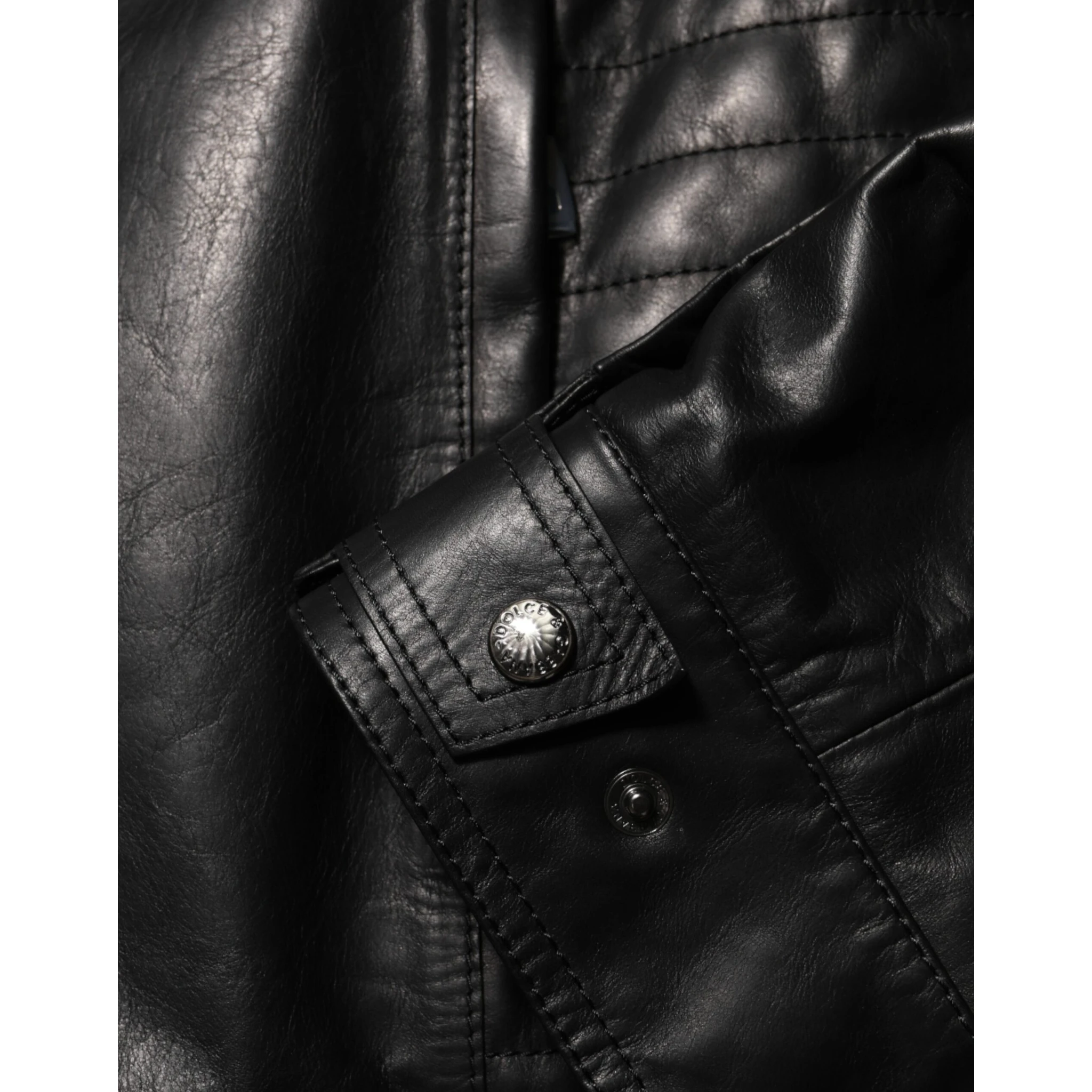 Black Leather Full Zip Biker Blouson Jacket