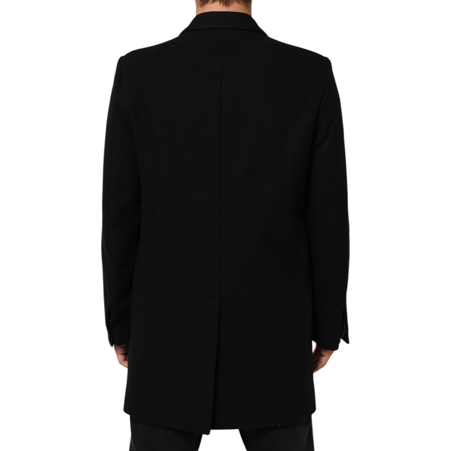 Black Wool Buttoned Men Trench Coat Jacket