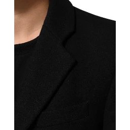 Black Wool Buttoned Men Trench Coat Jacket