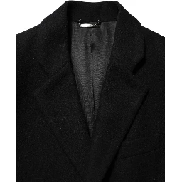 Black Wool Buttoned Men Trench Coat Jacket