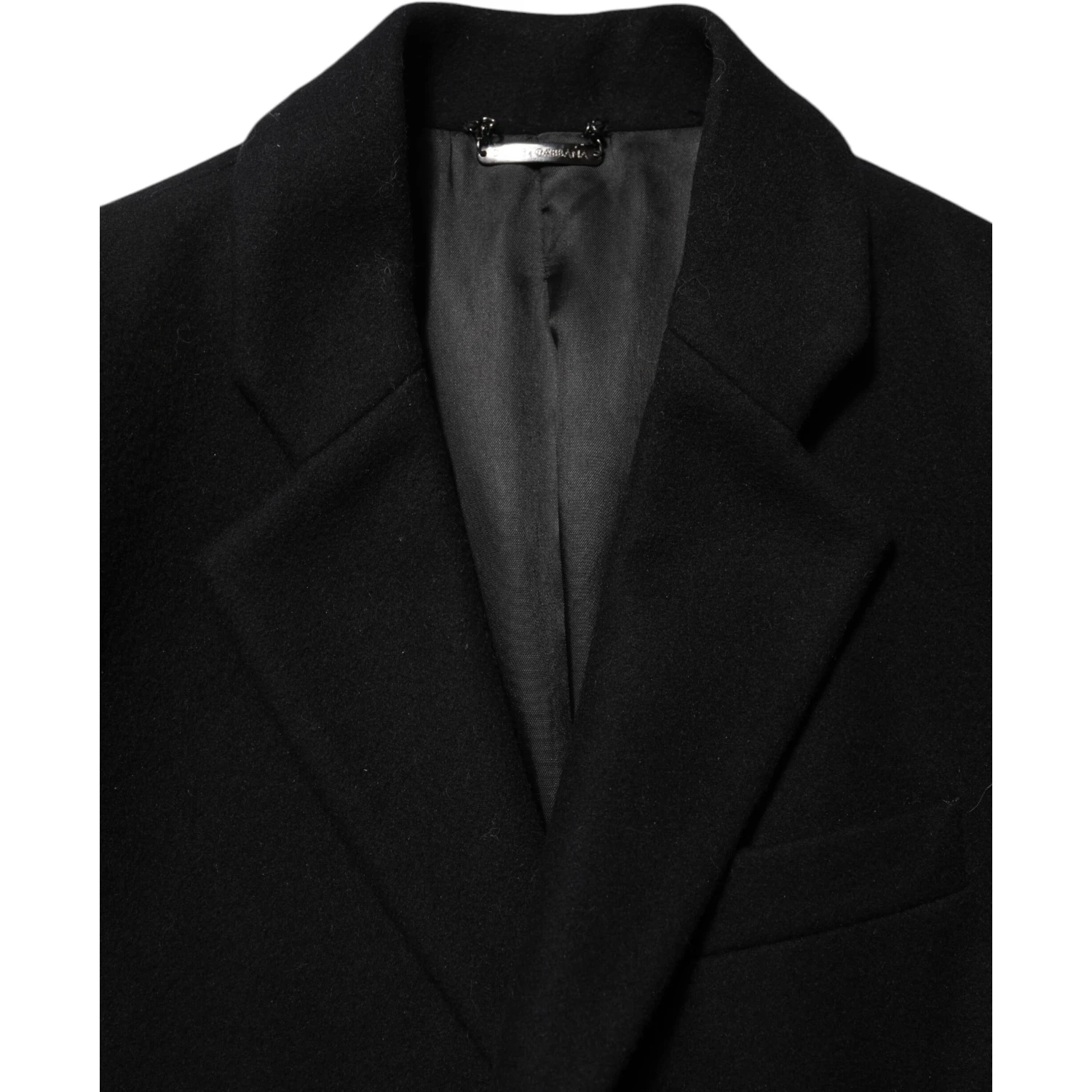 Black Wool Buttoned Men Trench Coat Jacket