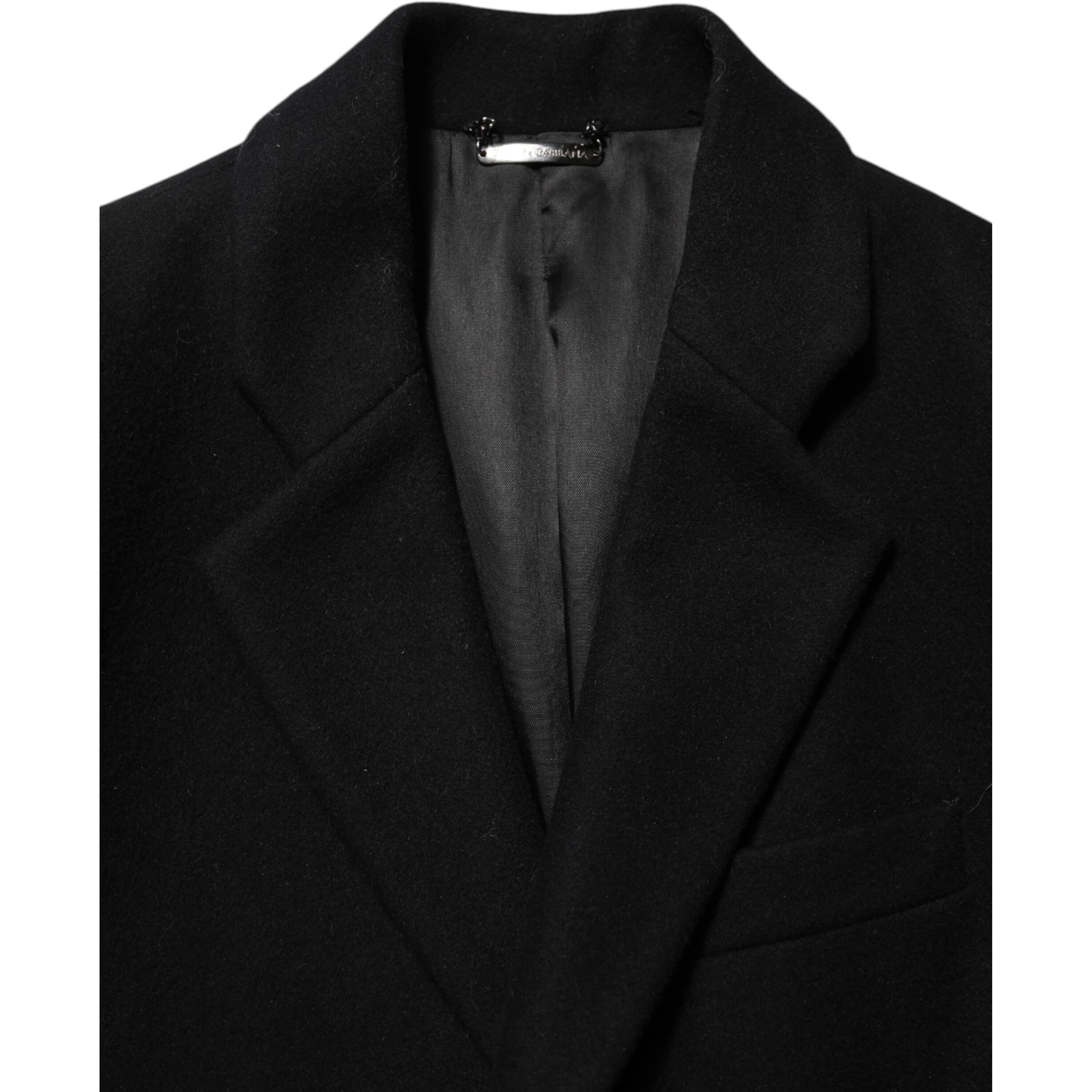 Black Wool Buttoned Men Trench Coat Jacket