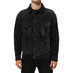 Black Cotton Stretch Denim Blouson Jacket