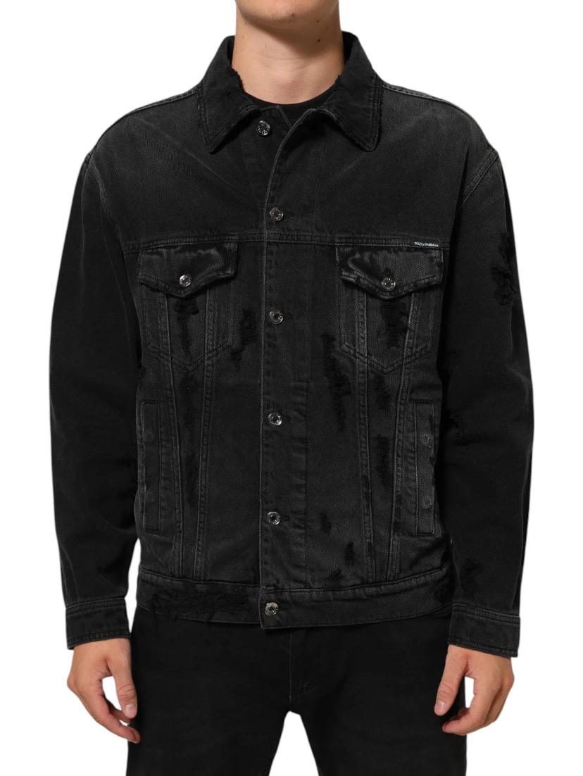 Black Cotton Stretch Denim Blouson Jacket