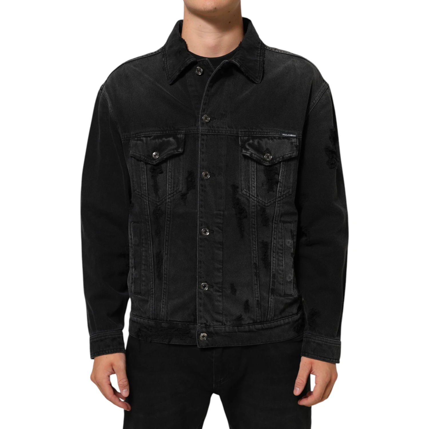 Black Cotton Stretch Denim Blouson Jacket