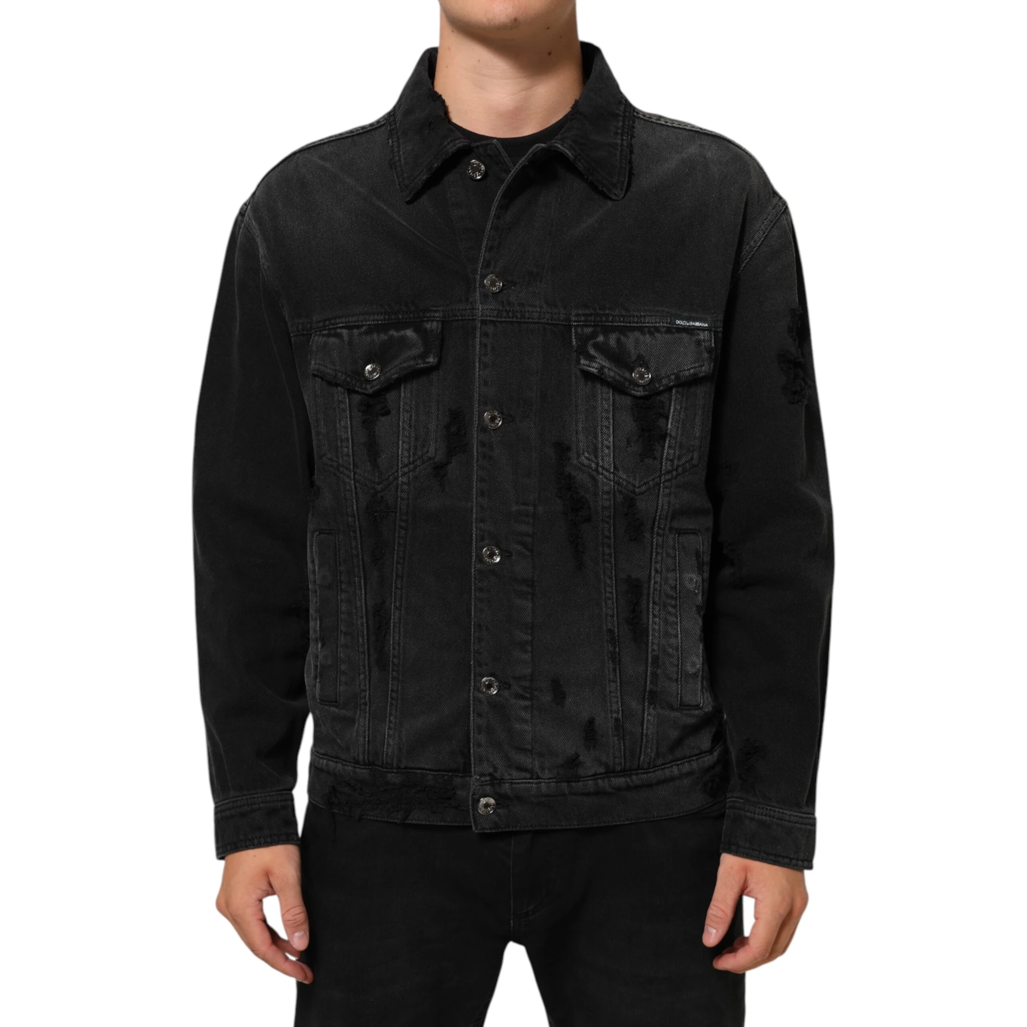 Black Cotton Stretch Denim Blouson Jacket