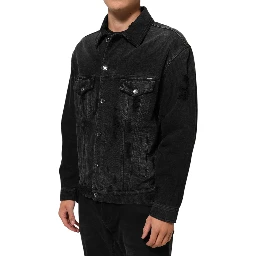 Black Cotton Stretch Denim Blouson Jacket