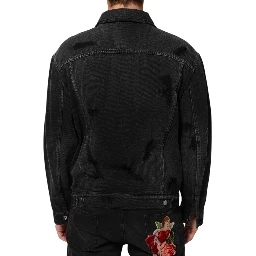 Black Cotton Stretch Denim Blouson Jacket