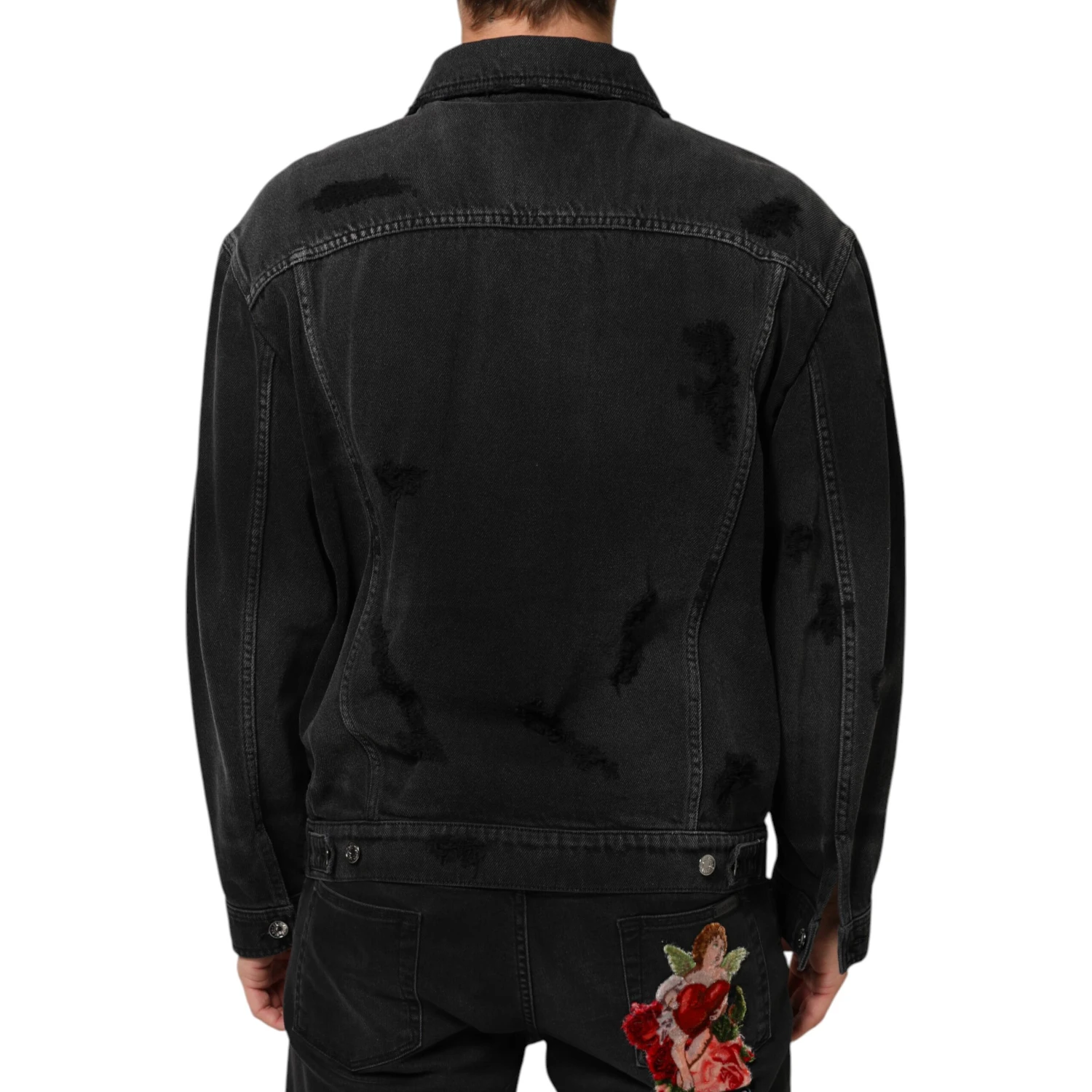 Black Cotton Stretch Denim Blouson Jacket