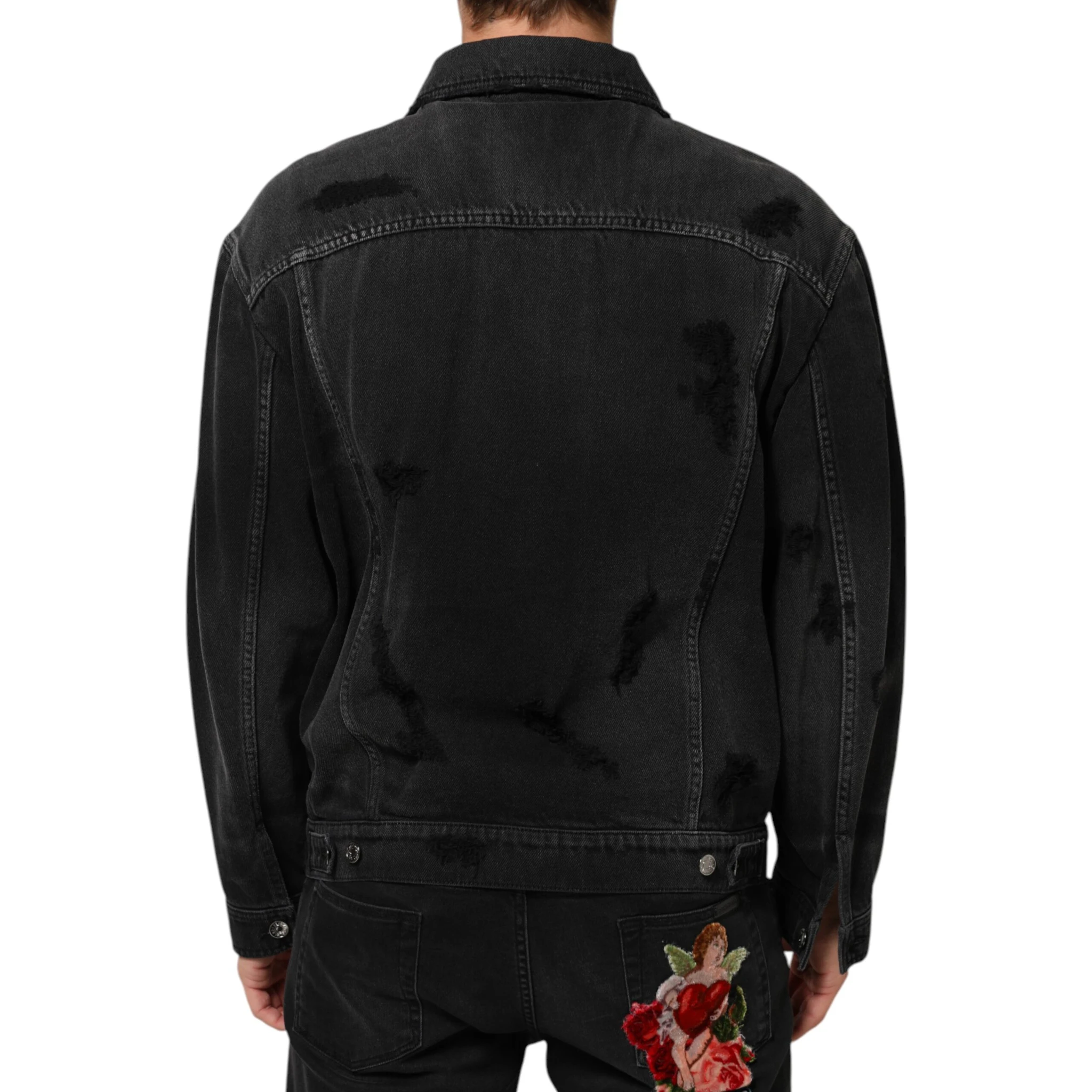 Black Cotton Stretch Denim Blouson Jacket