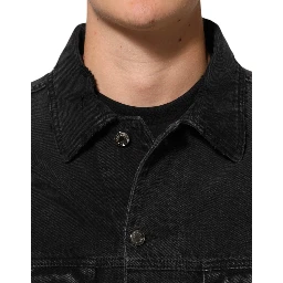 Black Cotton Stretch Denim Blouson Jacket