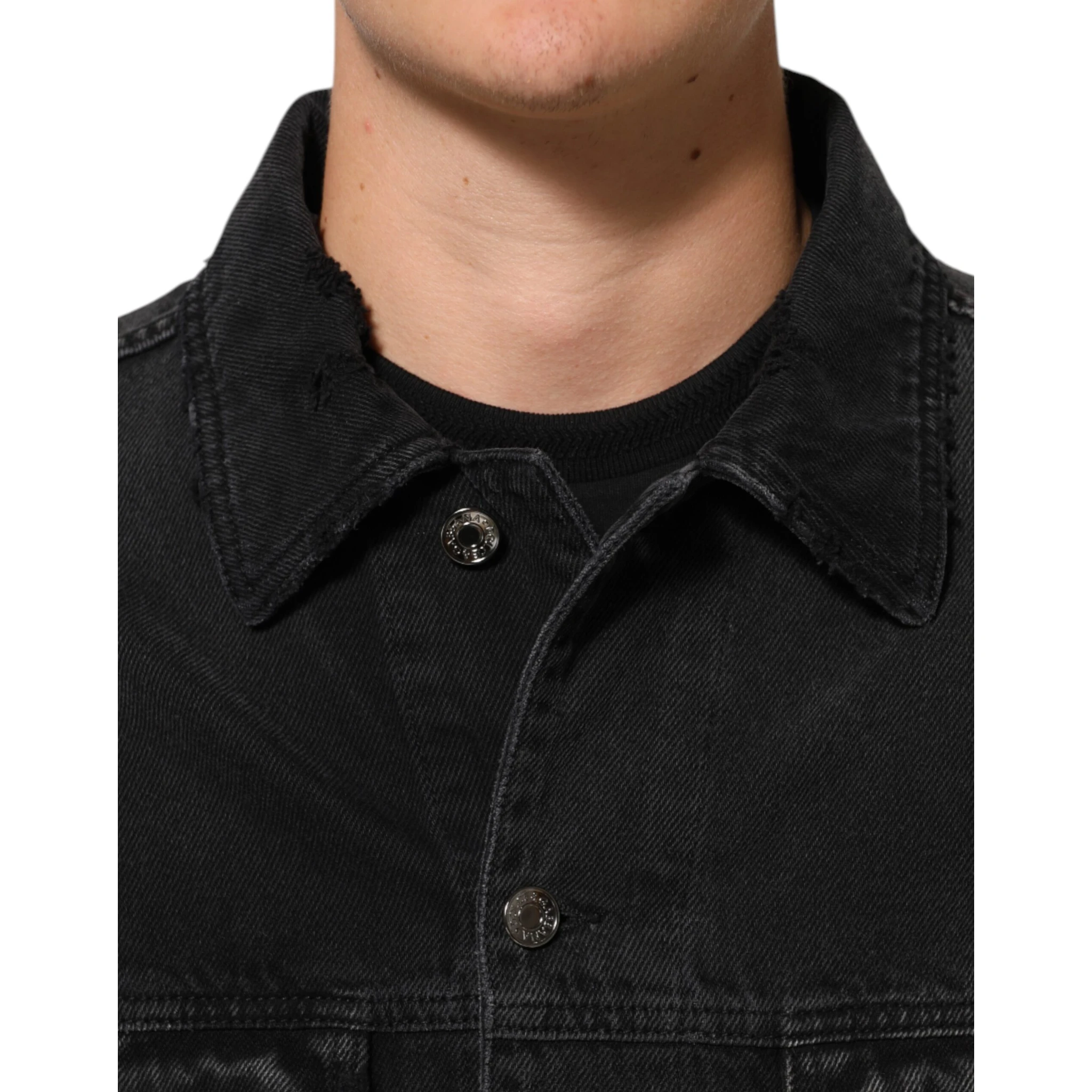 Black Cotton Stretch Denim Blouson Jacket