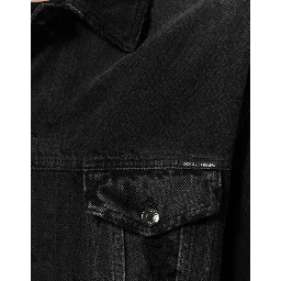 Black Cotton Stretch Denim Blouson Jacket