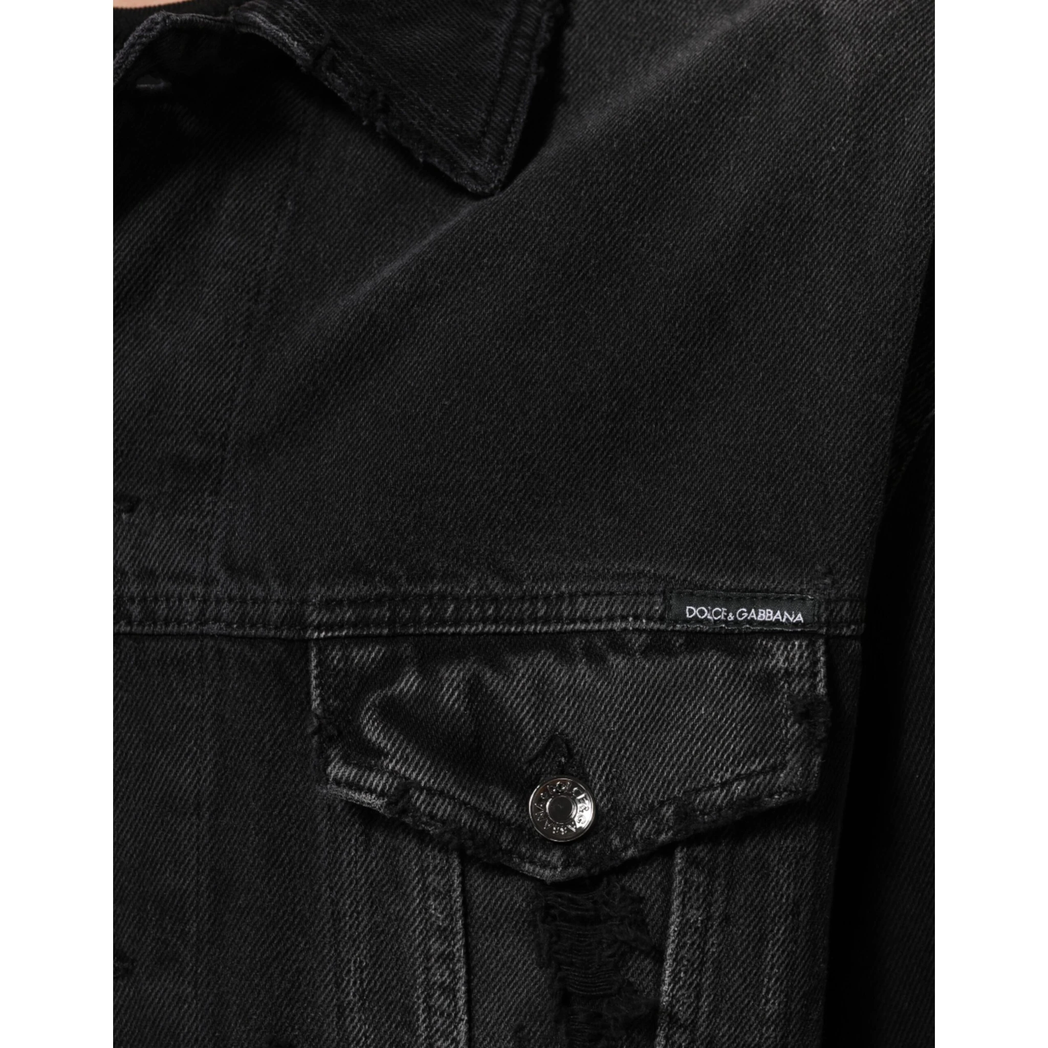 Black Cotton Stretch Denim Blouson Jacket
