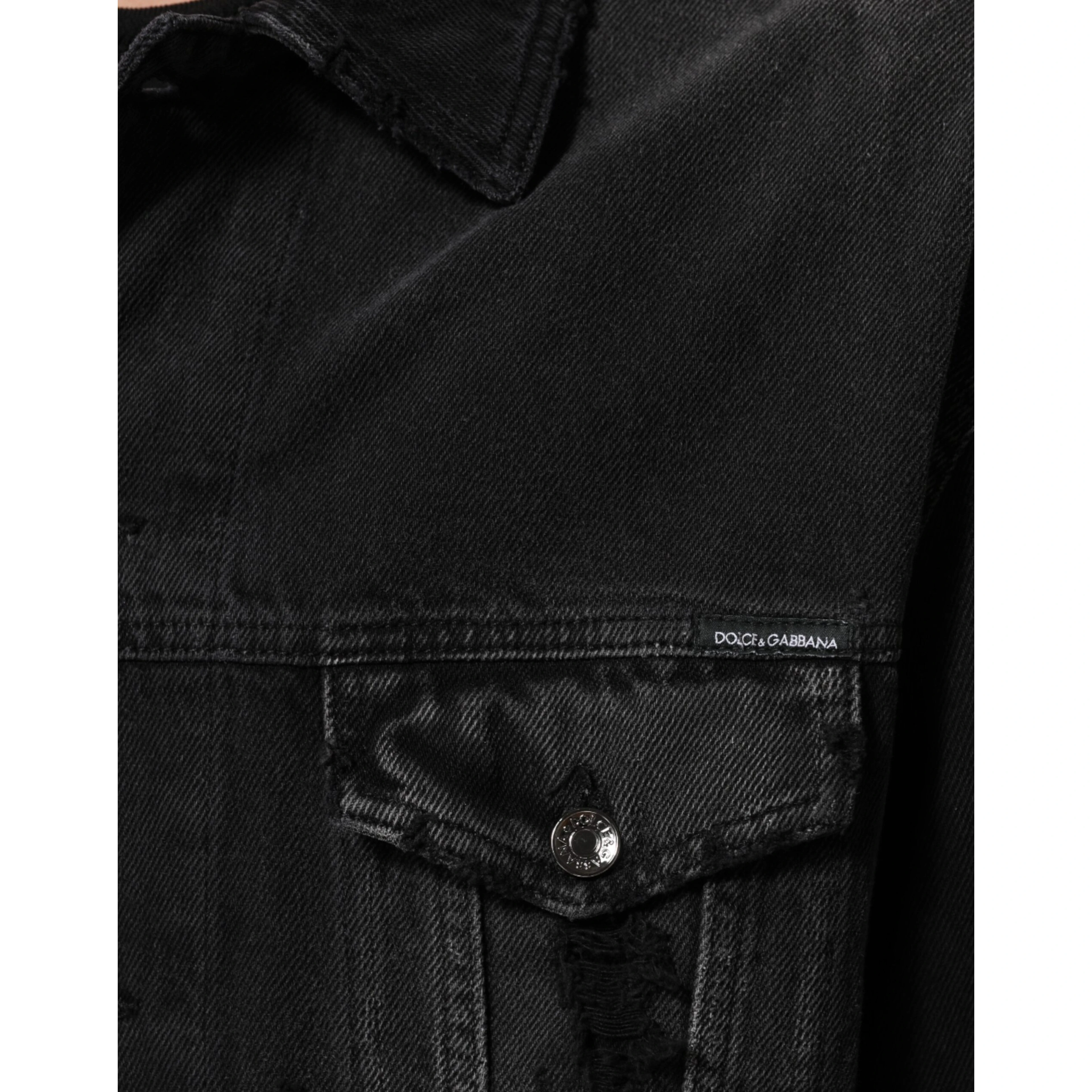 Black Cotton Stretch Denim Blouson Jacket