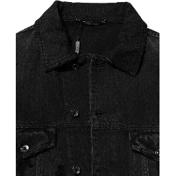 Black Cotton Stretch Denim Blouson Jacket