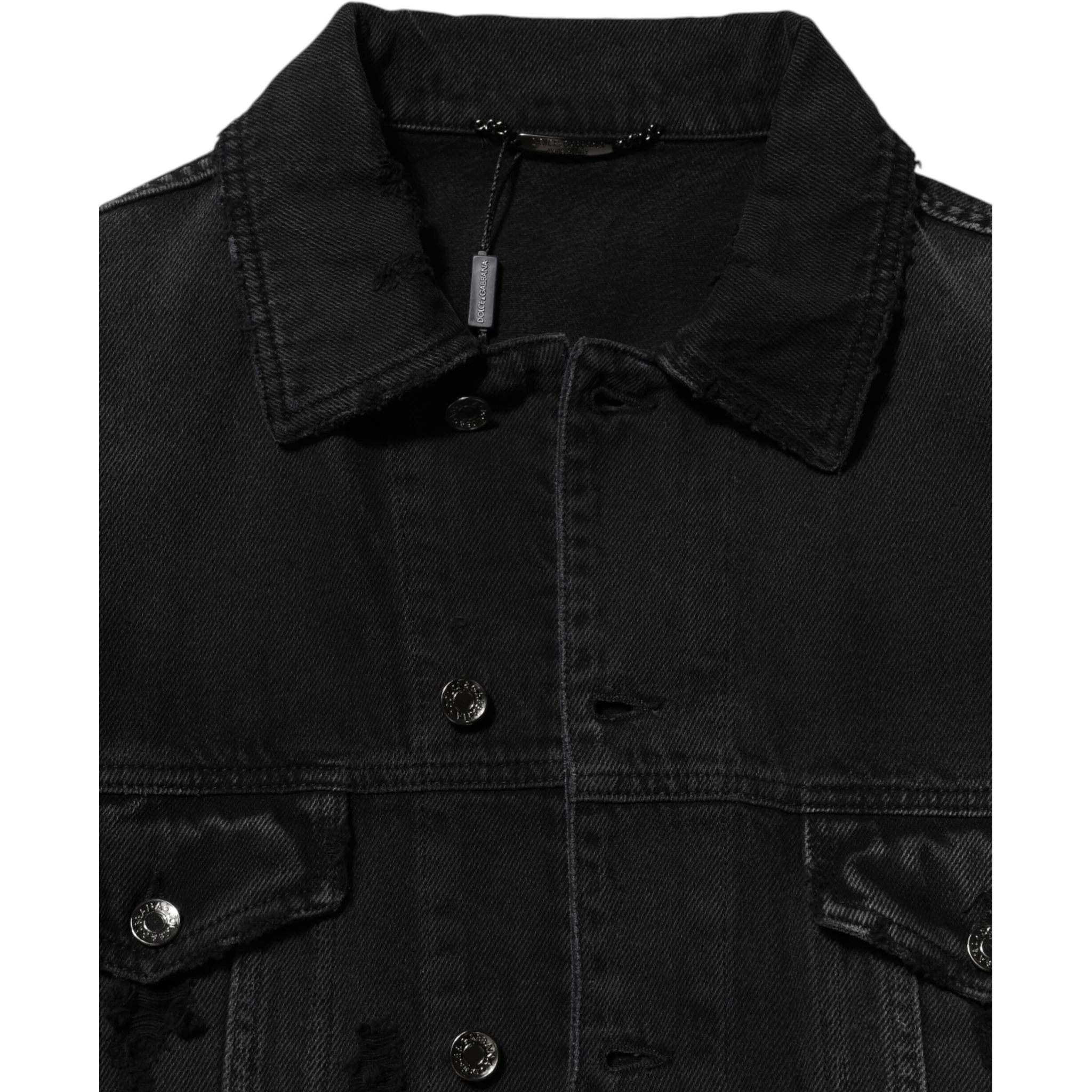 Black Cotton Stretch Denim Blouson Jacket