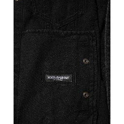 Black Cotton Stretch Denim Blouson Jacket