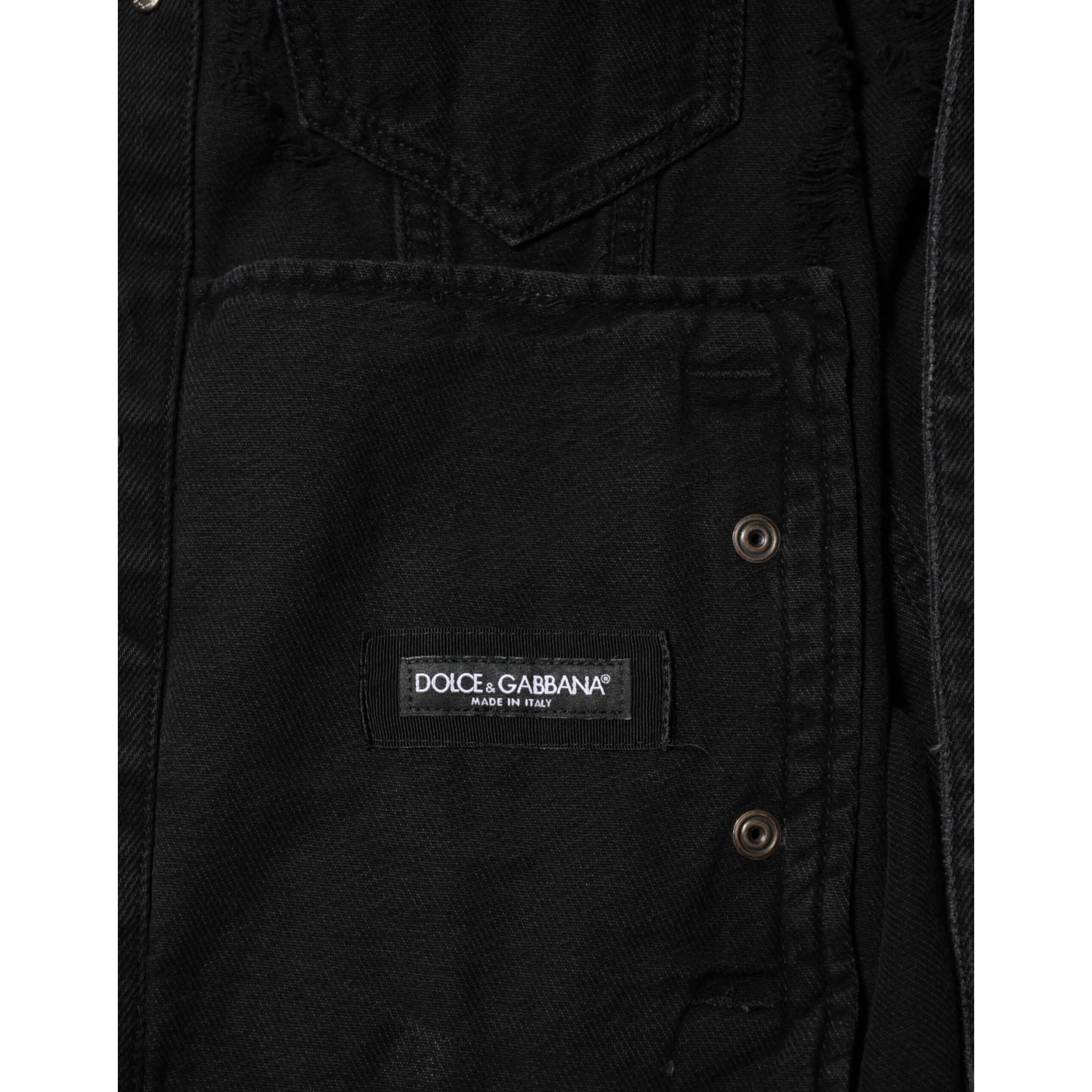 Black Cotton Stretch Denim Blouson Jacket