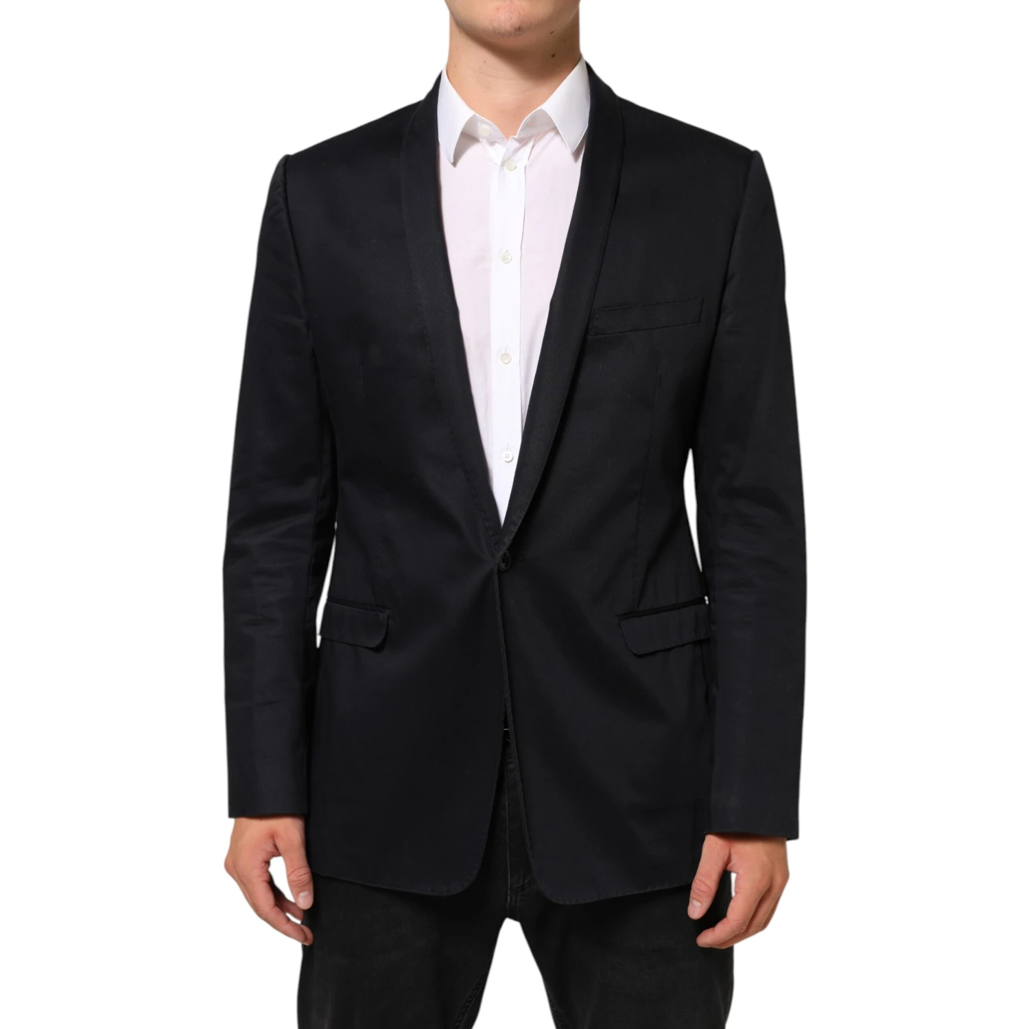 Black Cotton 1 Button Suit Jacket Blazer