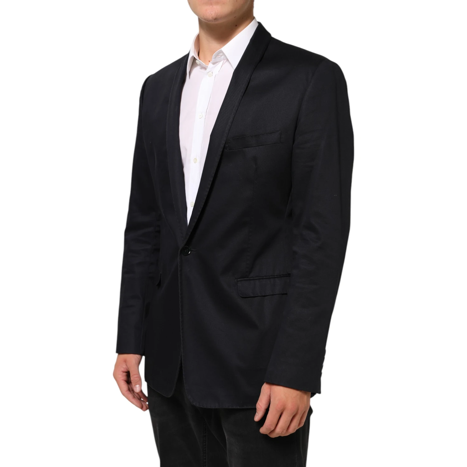 Black Cotton 1 Button Suit Jacket Blazer