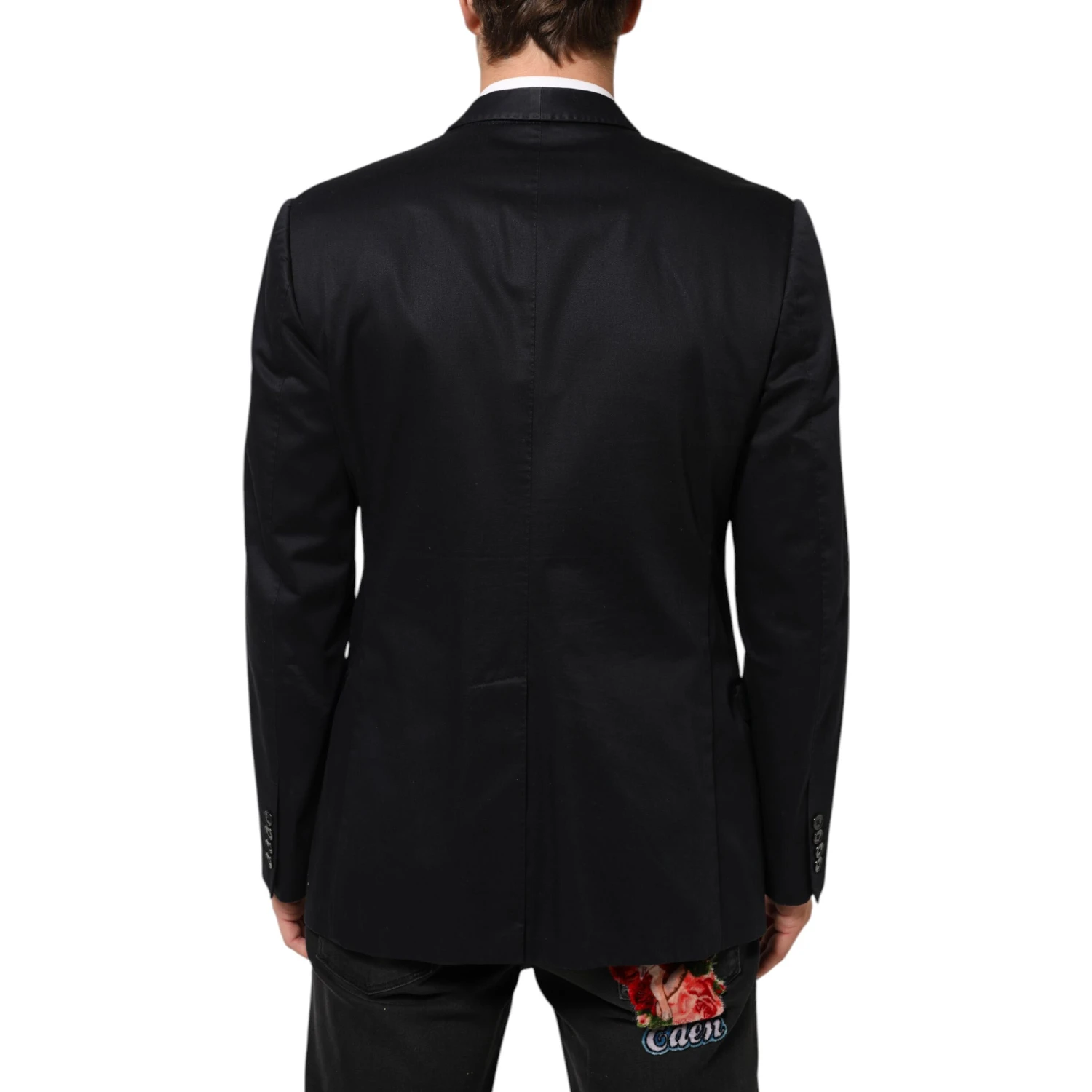 Black Cotton 1 Button Suit Jacket Blazer