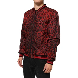 Red Leopard Print Full Zip Bomber Jacket