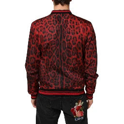 Red Leopard Print Full Zip Bomber Men Jacket