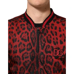 Red Leopard Print Full Zip Bomber Men Jacket