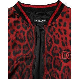 Red Leopard Print Full Zip Bomber Men Jacket